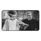 Frankenstein and Bride of Frankenstein Desk Mat – Classic Black & White Horror Movie Scene