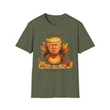 Donald Trump is on The List - Funny Thanksgiving T-Shirt, Unisex Softstyle Tee with Turkey Design, Holiday Humor Shirt, Gift for Friends, Thanksgiving Celebration Wear