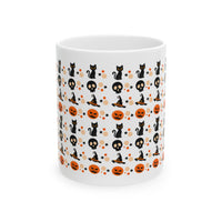 Halloween-Themed Ceramic Mug - Perfect for Fall Decor, Spooky Season, Coffee Lovers, Cat Enthusiasts, and Gift Giving