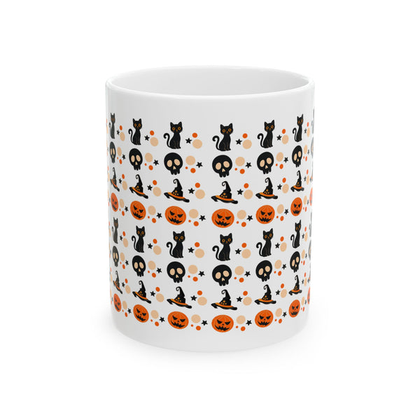 Halloween-Themed Ceramic Mug - Perfect for Fall Decor, Spooky Season, Coffee Lovers, Cat Enthusiasts, and Gift Giving