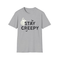 Stay Creepy Unisex T-Shirt with Ghost, Spider Web, and Bats