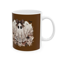 Floral Ghost Ceramic Mug, Cute Halloween Mug, Cozy Gift, Autumn Aesthetic, Fall Decor, Coffee Cup