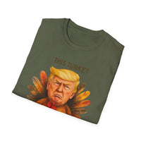 Donald Trump is on The List - Funny Thanksgiving T-Shirt, Unisex Softstyle Tee with Turkey Design, Holiday Humor Shirt, Gift for Friends, Thanksgiving Celebration Wear