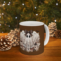 Floral Ghost Ceramic Mug, Cute Halloween Mug, Cozy Gift, Autumn Aesthetic, Fall Decor, Coffee Cup