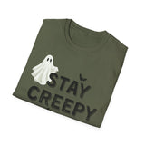 Stay Creepy Unisex T-Shirt with Ghost, Spider Web, and Bats