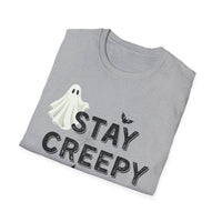 Stay Creepy Unisex T-Shirt with Ghost, Spider Web, and Bats