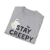 Stay Creepy Unisex T-Shirt with Ghost, Spider Web, and Bats
