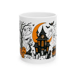 Halloween Ceramic Mug - Spooky Ghosts, Haunted House Design, Perfect for Autumn, Fall Decor, Gift for Witches and Cat Lovers