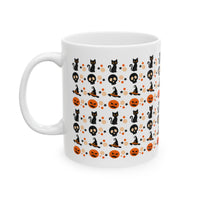 Halloween-Themed Ceramic Mug - Perfect for Fall Decor, Spooky Season, Coffee Lovers, Cat Enthusiasts, and Gift Giving