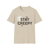 Stay Creepy Unisex T-Shirt with Ghost, Spider Web, and Bats