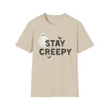 Stay Creepy Unisex T-Shirt with Ghost, Spider Web, and Bats