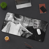 Frankenstein and Bride of Frankenstein Desk Mat – Classic Black & White Horror Movie Scene