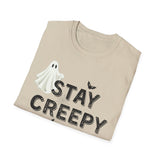 Stay Creepy Unisex T-Shirt with Ghost, Spider Web, and Bats