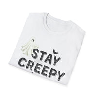 Stay Creepy Unisex T-Shirt with Ghost, Spider Web, and Bats