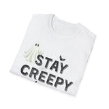 Stay Creepy Unisex T-Shirt with Ghost, Spider Web, and Bats