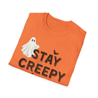 Stay Creepy Unisex T-Shirt with Ghost, Spider Web, and Bats