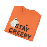 Stay Creepy Unisex T-Shirt with Ghost, Spider Web, and Bats