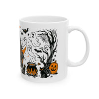 Halloween Ceramic Mug - Spooky Ghosts, Haunted House Design, Perfect for Autumn, Fall Decor, Gift for Witches and Cat Lovers