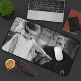 Frankenstein and Bride of Frankenstein Desk Mat – Classic Black & White Horror Movie Scene
