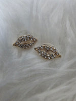 Gold Rhinestone Lip Earrings