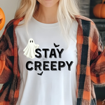 Stay Creepy Unisex T-Shirt with Ghost, Spider Web, and Bats
