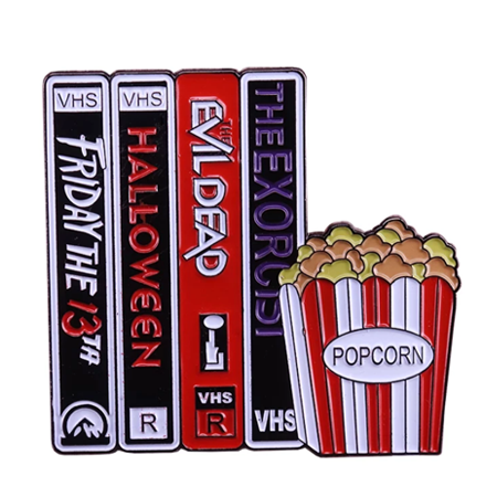 80s 90s Horror Movie Night and Popcorn Enamel Pin
