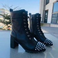 Spiked Matte Leather Boots
