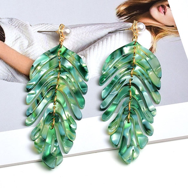 Tropical Long Leaf Earrings