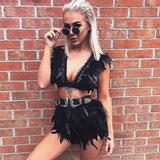 Black Holographic Feather Raven 2 Piece Outfits