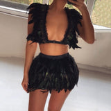 Black Holographic Feather Raven 2 Piece Outfits